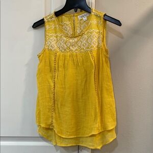 Yellow Embroidered Sleeveless Blouse